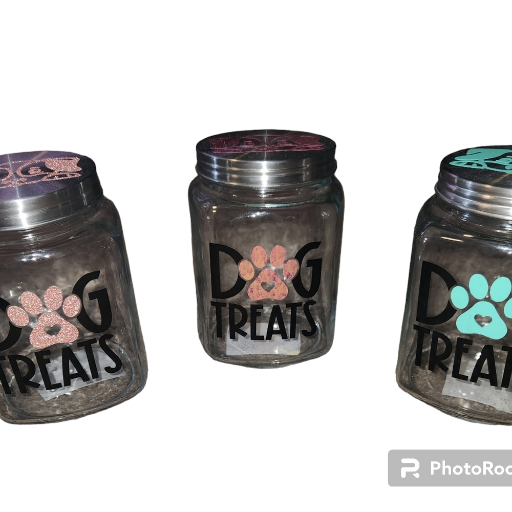 Dog Treat Glass Square Jar Handmade Vinyl Print Design